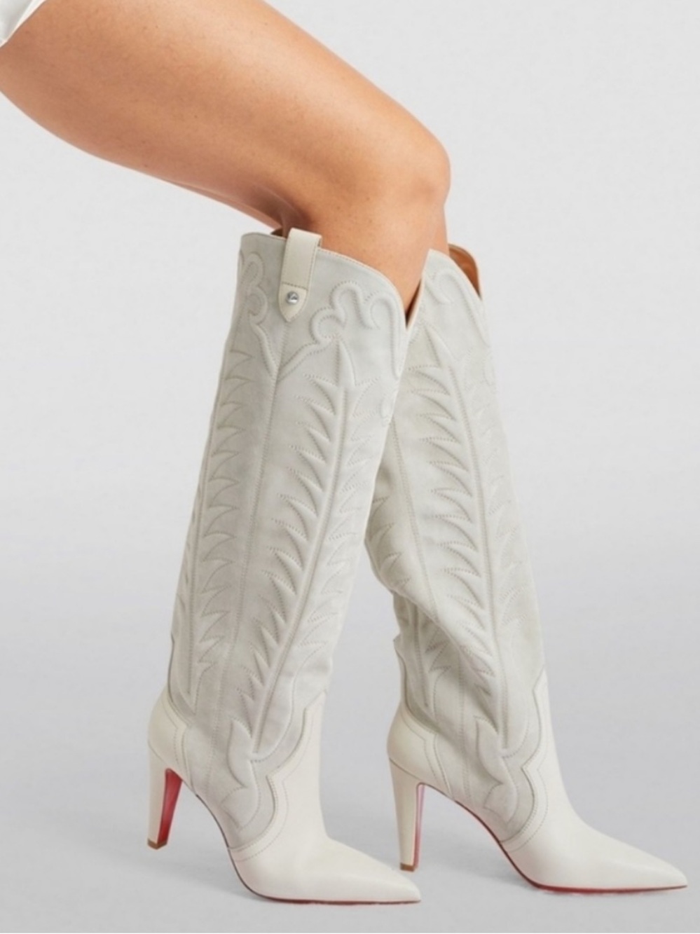 Christian Louboutin Santia Bota Western Boots Booties 10 41 White Cream